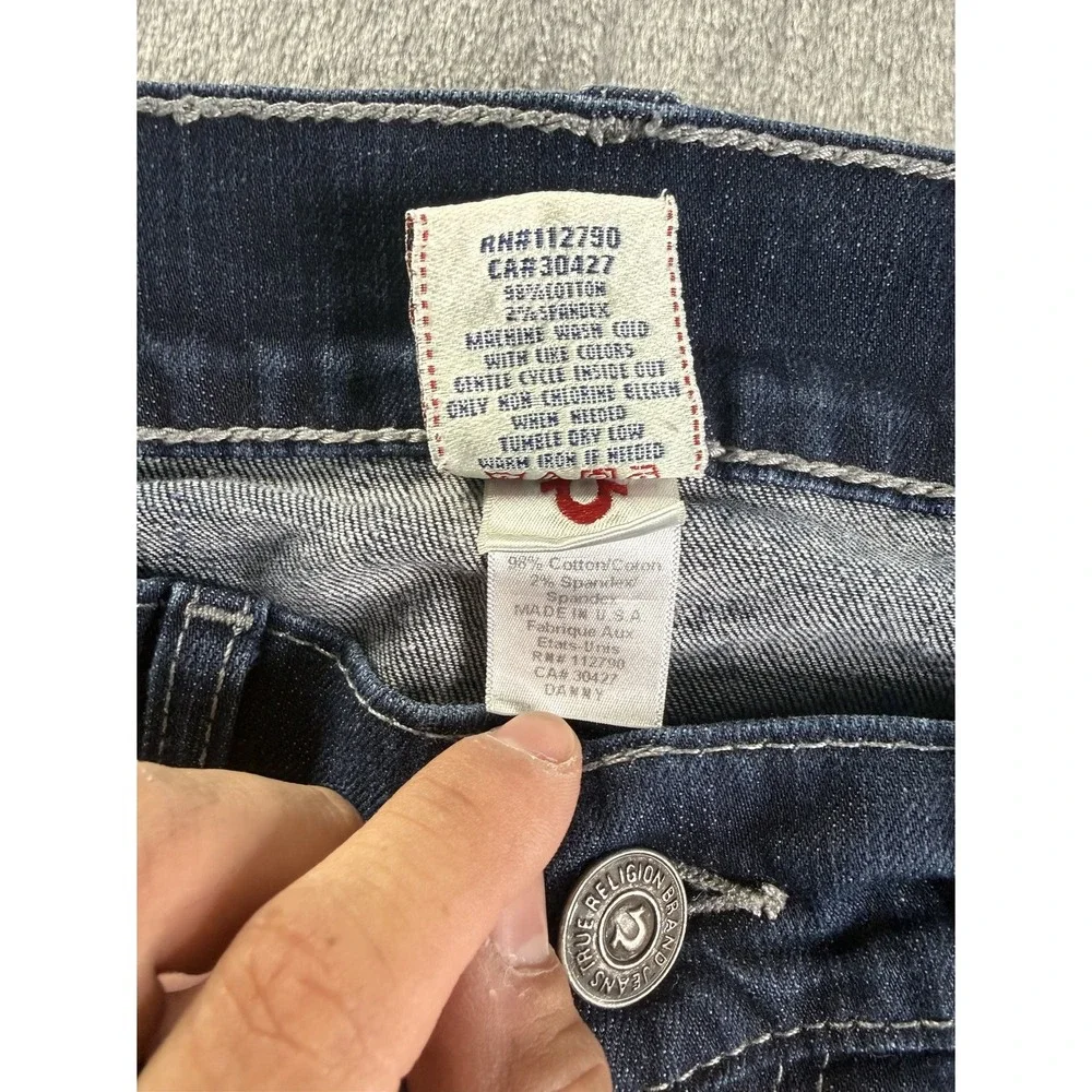 True Religion Danny Men's Jeans 34x31 Bootcut Blue Contrast Stitch CA30427 USA